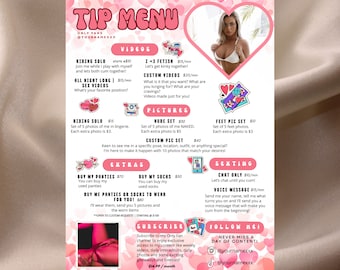 OnlyFans Tip Menu, Editable Template, Digital Download, Canva Template, OF menu, OnlyFans Pink Menu Template, OF Tip Menu Template, Fansly