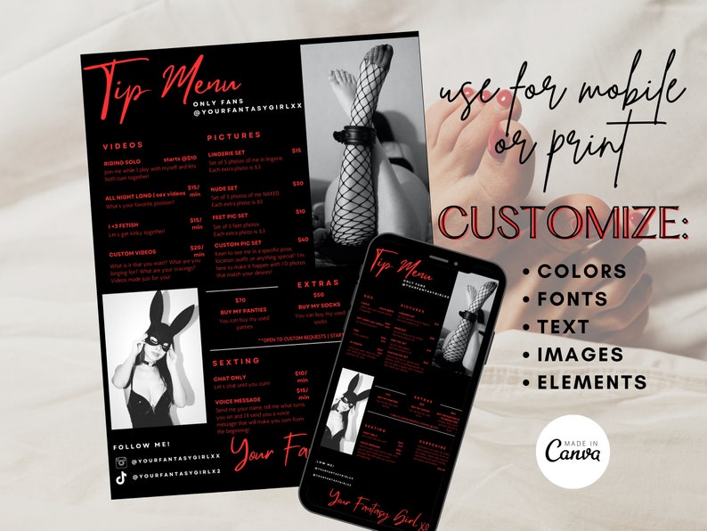 OnlyFans Tip Menu, Editable Template, Digital Download, Canva Template, OF menu, OnlyFans Red Menu Template, OF Tip Menu Template bild 2