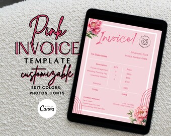 Pink Invoice Template, Small Business Invoice Template, Invoice Template Canva, Client Invoice, Editable Template, Services Invoice, Finance