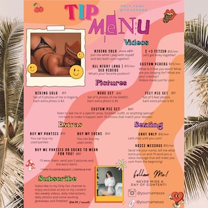 OnlyFans Tip Menu, Editable Template, Digital Download, Canva Template, OF menu, OnlyFans Groovy Menu Template, OF Tip Menu Template
