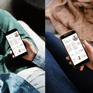 May include: A smartphone displaying a digital menu with the text "The Plant-Based Menu" and a photo of a woman in a yoga pose. The menu includes a list of food items and descriptions.