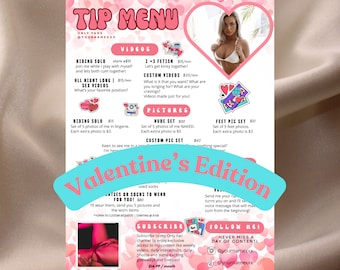 OnlyFans Tip Menu, Editable Template, Digital Download, Canva Template, OF menu, OnlyFans Pink Valentine Menu Template, OF Tip Menu Template