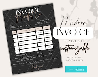Black Invoice Template, Invoices Template, Invoice Template Download, Invoice Template Canva, Client Invoice, Editable Template, Finances