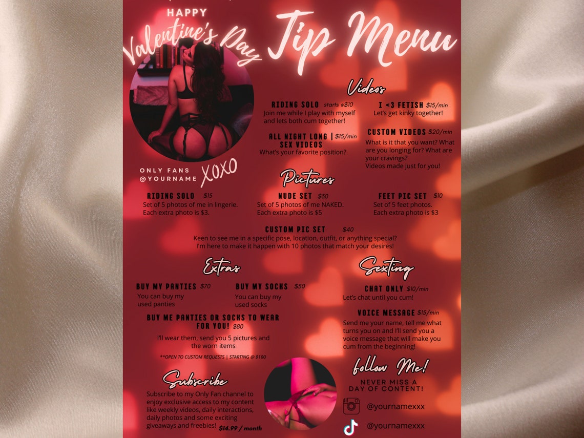 Onlyfans Tip Menu, Editable Template, Digital Download, Canva Template ...