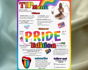 OnlyFans Pride Tip Menu, Editable Template, Digital Download, Canva Template, OF menu, OnlyFans PRIDE Menu Template, OF Tip Menu Template