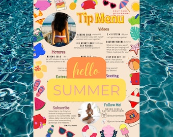 OnlyFans Tip Menu, Editable Template, Digital Download, Canva Template, OF menu, OnlyFans Summer Menu Template, OF Tip Menu Template, Fansly