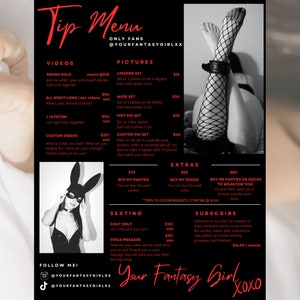 OnlyFans Tip Menu, Editable Template, Digital Download, Canva Template, OF menu, OnlyFans Red Menu Template, OF Tip Menu Template