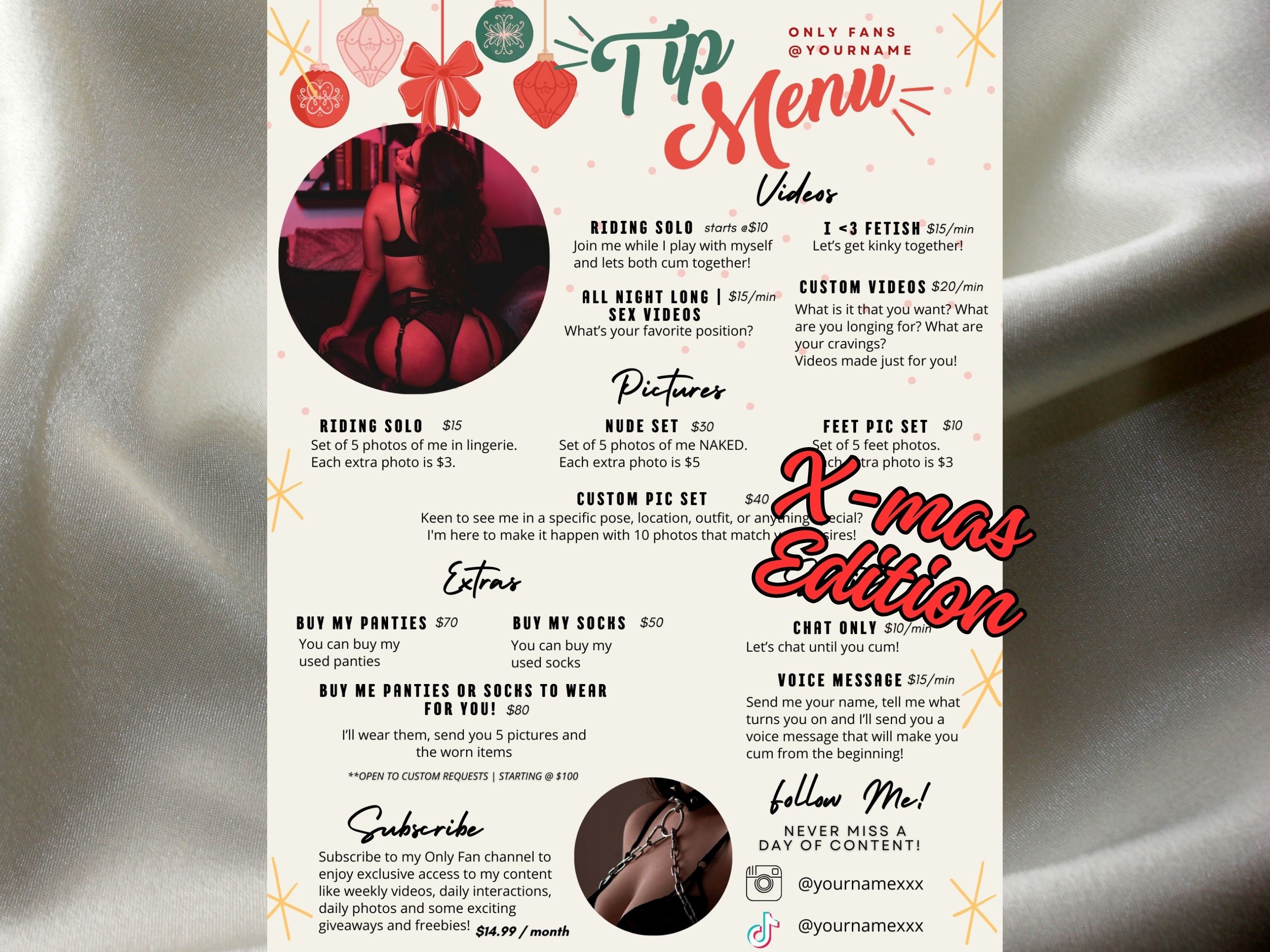 OnlyFans Christmas Menu, Editable Template, Digital Download, Canva Template, OF menu, OnlyFans Tip Menu Template, OF Tip Menu Template