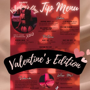 Onlyfans Tip Menu, Editable Template, Digital Download, Canva Template