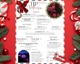 OnlyFans Christmas Tip Menu, Editable Template, Digital Download, Canva Template, OF menu, Only Fans Tip Menu Template, OF Tip Menu Template