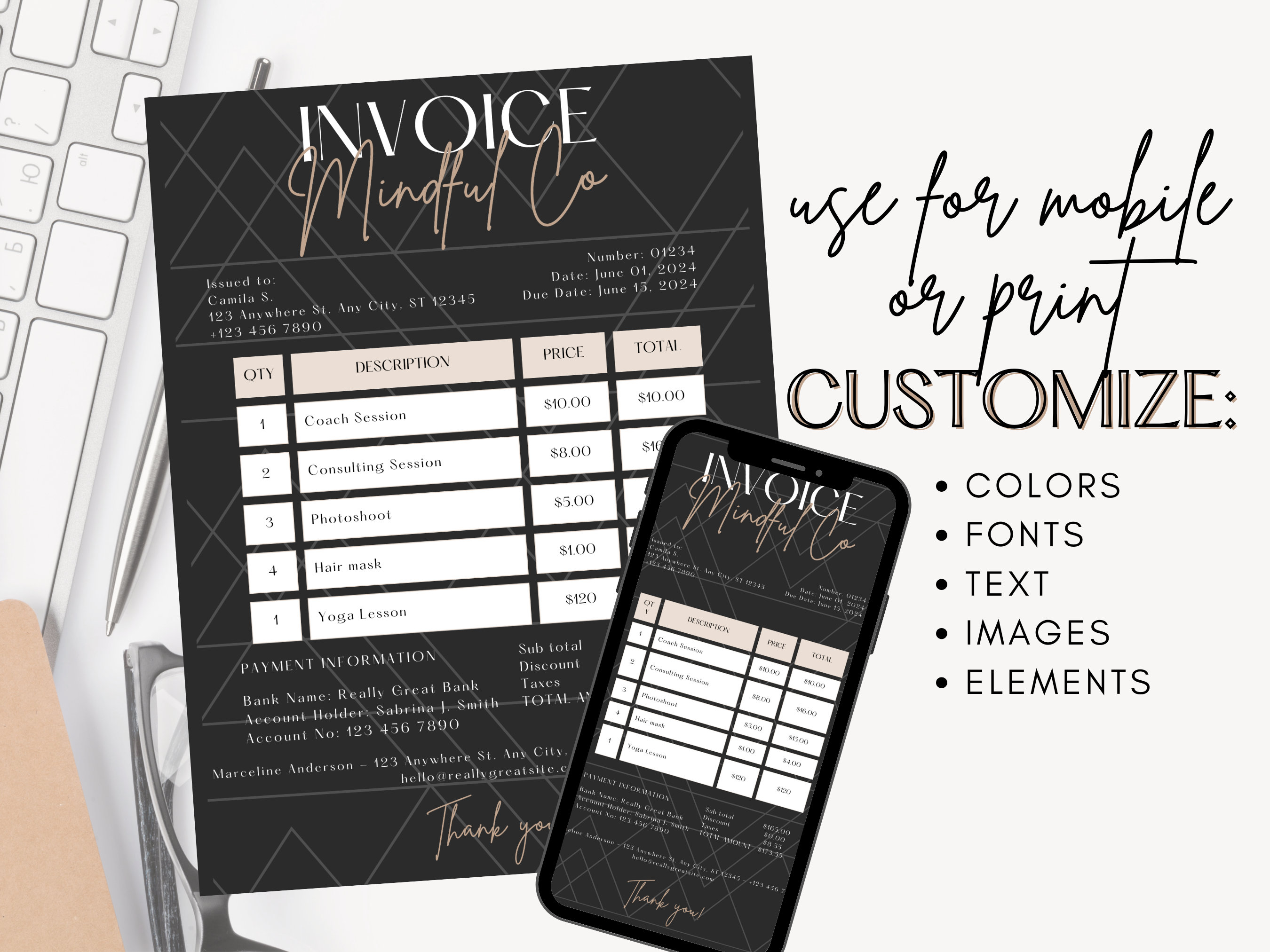 Black Invoice Template Invoices Template Invoice Template - Etsy