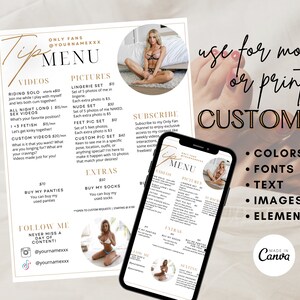 OnlyFans Tip Menu, Editable Template, Digital Download, Canva Template, OF menu, OnlyFans Minimalist Menu Template, OF Tip Menu Template image 2