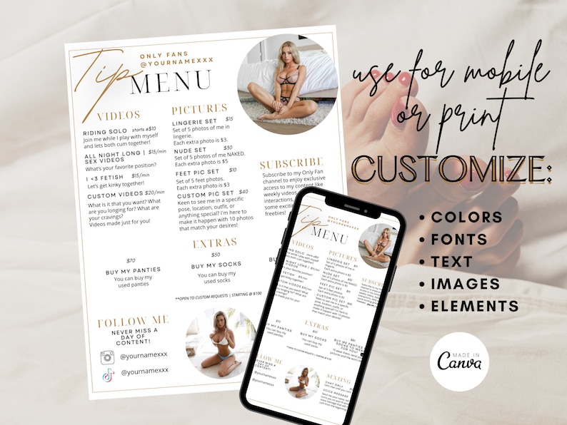 OnlyFans Tip Menu, Editable Template, Digital Download, Canva Template, OF menu, OnlyFans Minimalist Menu Template, OF Tip Menu Template image 2