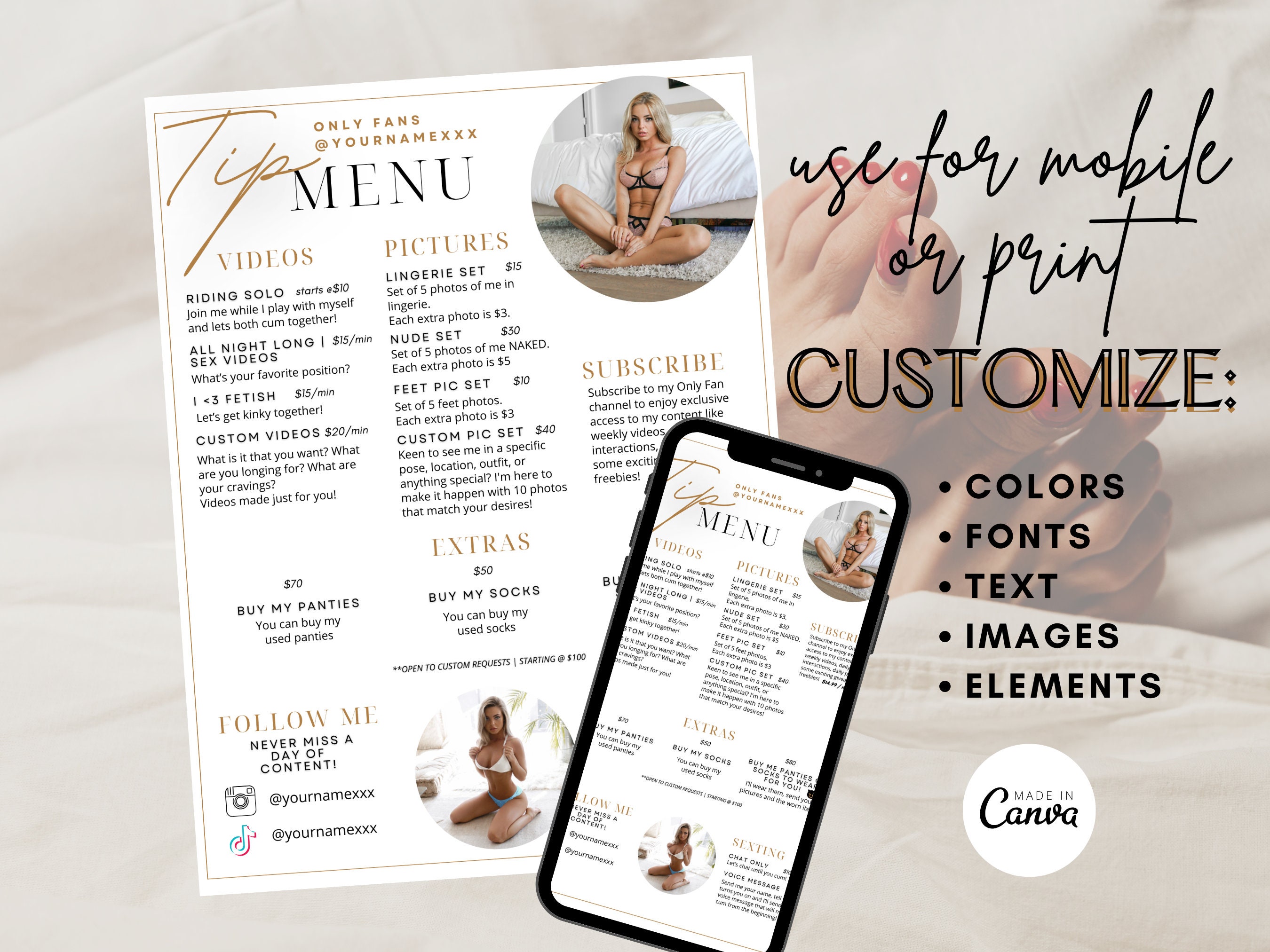 Onlyfans Tip Menu, Editable Template, Digital Download, Canva Template ...