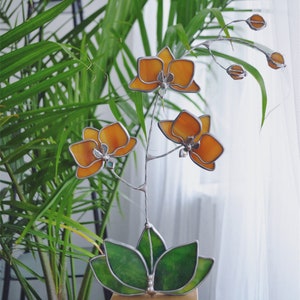 Stained glass Orchid flower Suncatcher 3D, Table plant decor, Wedding Christmas Gift, Outdoor and gardening decor image 2