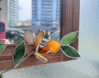 Amber Magnolia Flower Mirror, Stained glass Wedding Wall