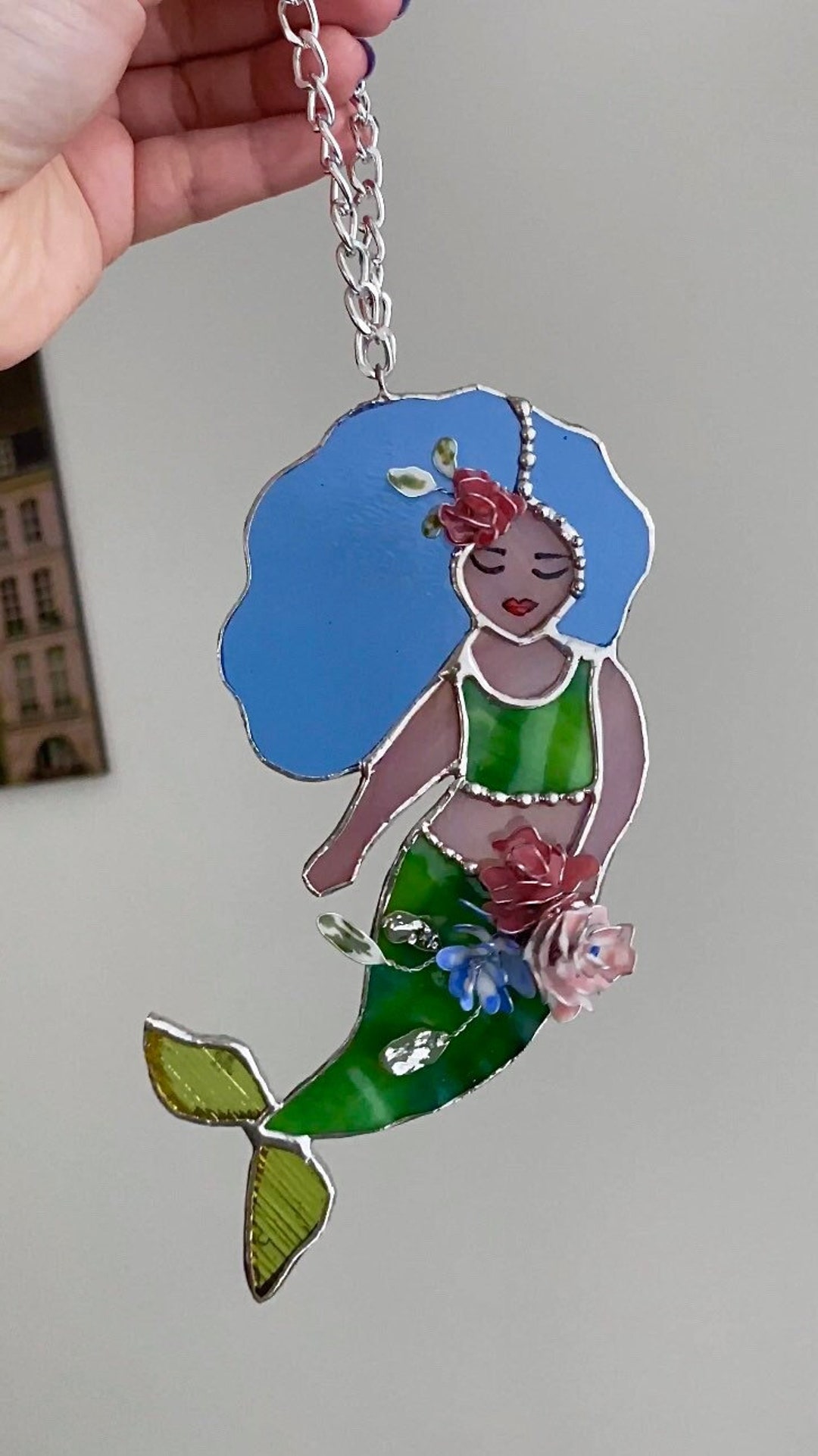 Stained Glass Sun Catcher Mermaid Flower Narwhal Sea Unicorn Ocean ...