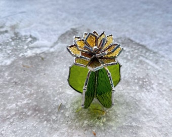 Stained glass Cactus XL Light Amber & Green Transparent Succulent 3D Cacti house plant for flower pot Sun catcher glass art wedding