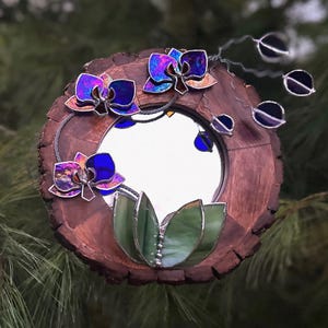Glasmalerei Spiegel “Amethyst orchid luminescent”, Wanddekor, Kunst, Hochzeit, Weihnachten, Geschenk, Dekorationsglas unvergänglich
