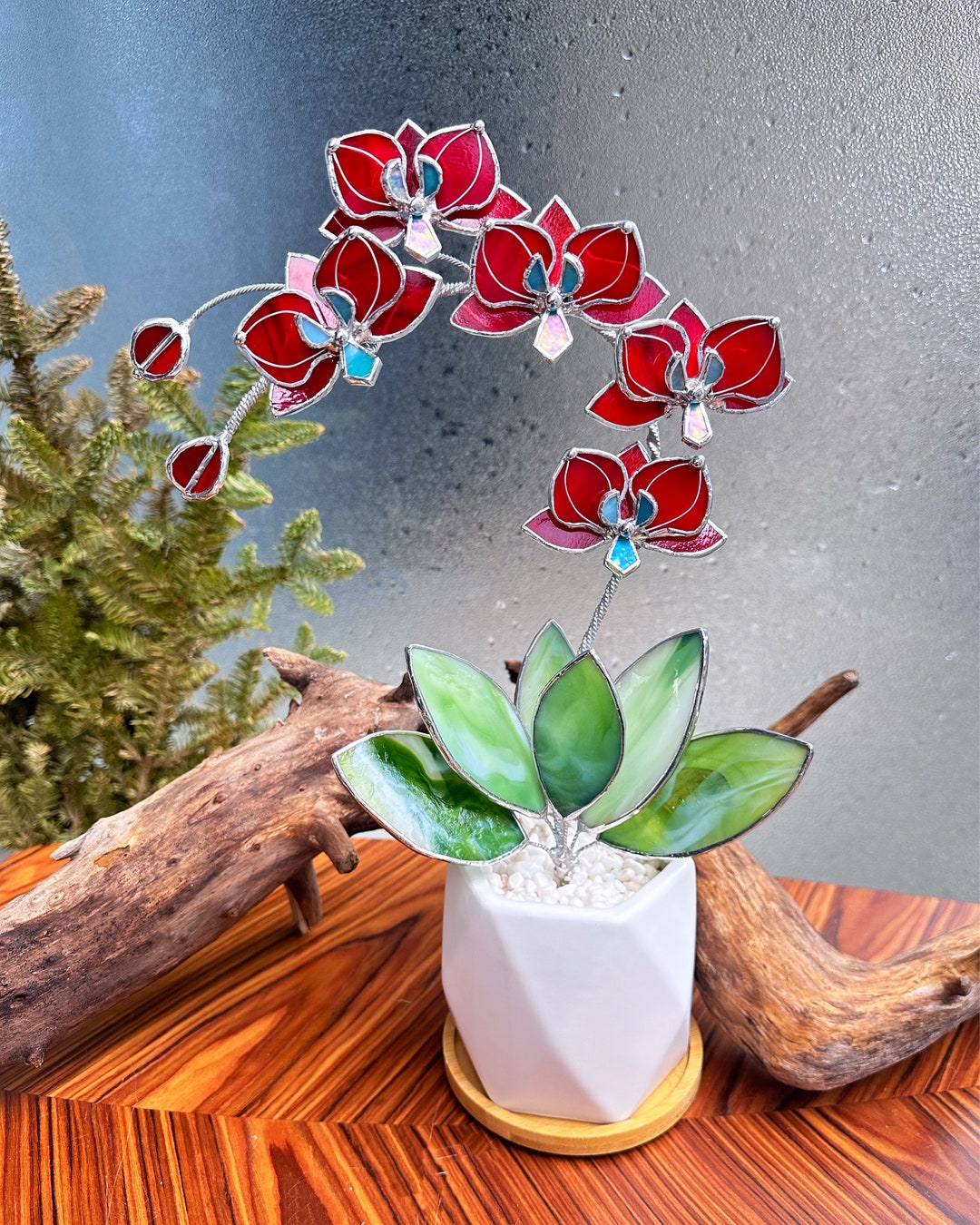 Stained Glass Ruby Red Orchid With Pot: 3D Suncatcher Plant - Etsy