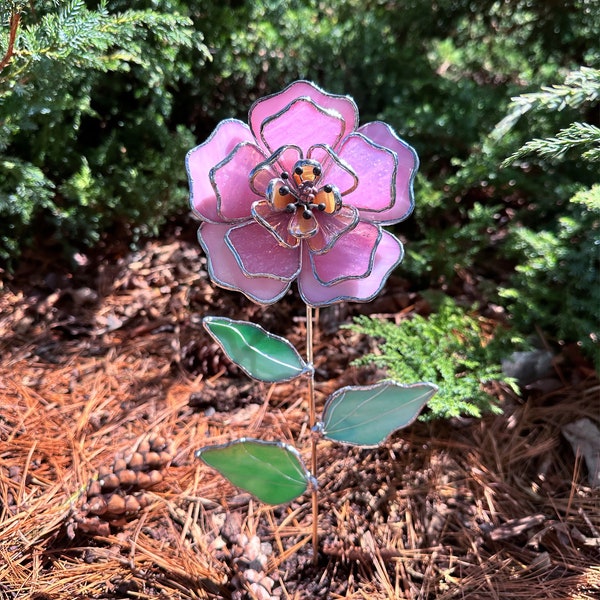 Peony Stained glass flower Candy Pink,  tropical 3D Sun catcher, Table plant decor, Wedding Christmas Gift