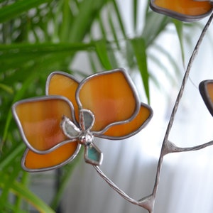 Stained glass Orchid flower Suncatcher 3D, Table plant decor, Wedding Christmas Gift, Outdoor and gardening decor image 6