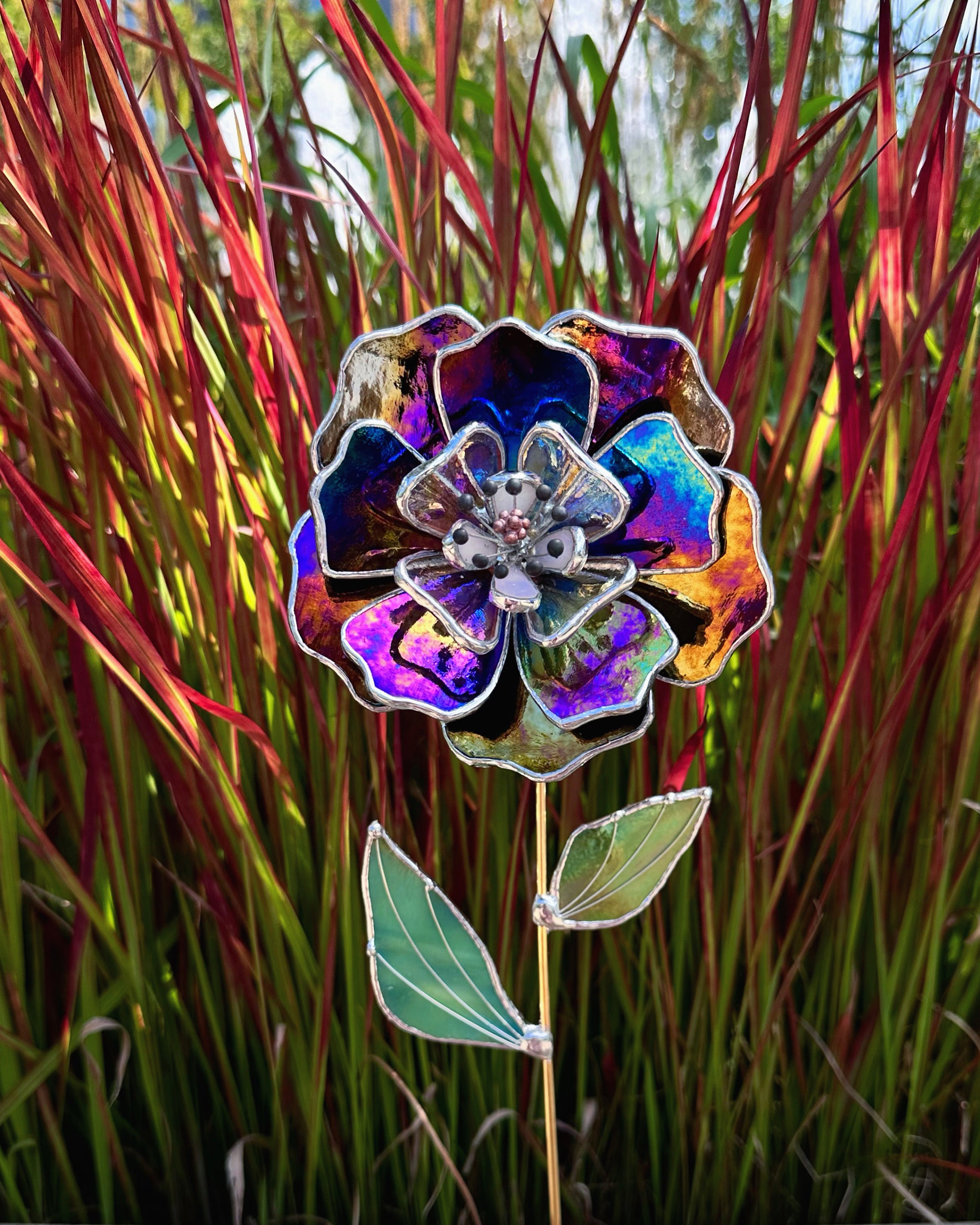 .Amethyst Ranunculus Stained glass tropical flower Suncatcher 3D, Table  plant cactus Home wedding decor, Christmas gift