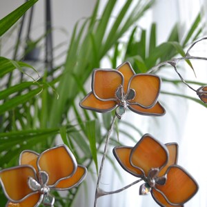 Stained glass Orchid flower Suncatcher 3D, Table plant decor, Wedding Christmas Gift, Outdoor and gardening decor image 5