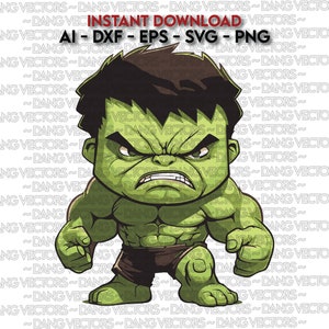 Arquivo vetorial - Muscular Green Man Comic Fan - Art Ai Svg Dxf Png Eps Cut laser Impressão gráfica Design Coloring Cartoon Clipart Chibi Smash