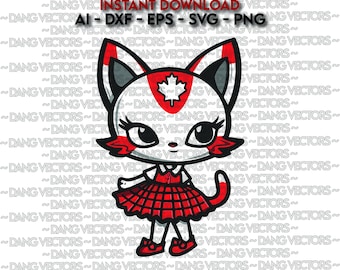 Arquivo vetorial - Cat Canadian Dress 2 Art Ai Svg Dxf Png Eps - Arquivo de design de impressão gráfica a laser para colorir Mangá Desenho animado Clipart Kitty