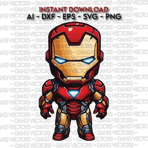 Arquivo vetorial - Iron Hero Mark Comic Anime Fan - Art Ai Svg Dxf Png Eps Cut laser Impressão gráfica Design Colorir Manga Cartoon Clipart Chibi