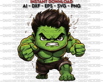 Vector File - Muscular Green Man Comic Fan - Art Ai Svg Dxf Png Eps  Cut laser Graphic Print Design  Coloring Cartoon Clipart Chibi Smash