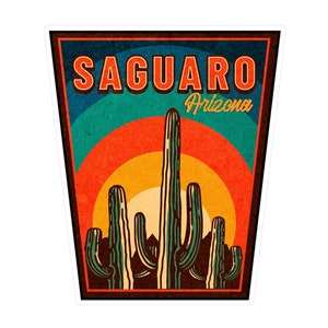 Stickers vinyles rétro Saguaro Cactus Kiss-Cut Stickers Arizona Décoration bohème Stickers pour ordinateur portable en vinyle pour voiture Décoration sud-ouest Sticker Parc National