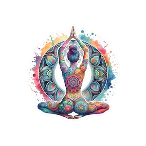 Bohemian Yoga Decal, Meditation Sticker, Colorful Wall Art, Mindfulness Decor, Gift for Yogi, Vinyl Decor image 1