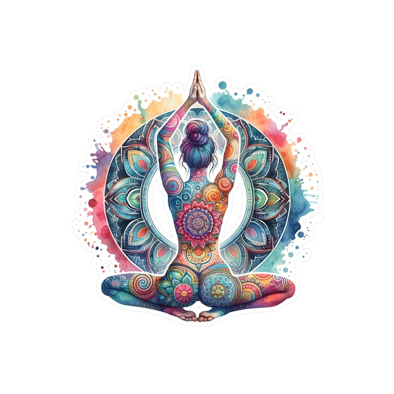 Bohemian Yoga Decal, Meditation Sticker, Colorful Wall Art, Mindfulness Decor, Gift for Yogi, Vinyl Decor image 1