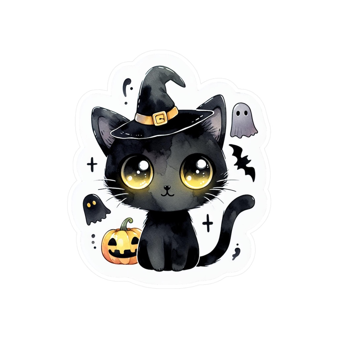 Adorable Halloween Cat Vinyl Decal - Cute Witch Cat Sticker for Fall ...