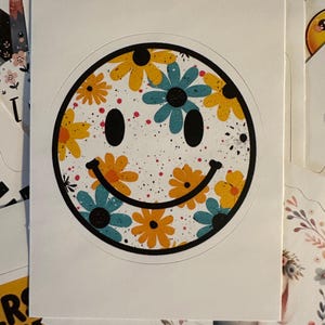 Flower Power Smiley Aufkleber - Fröhliche Wanddekoration, süßes Geschenk für Freunde, Happy Home & Office Dekoration, Stressabbau, lustige Aufkleber
