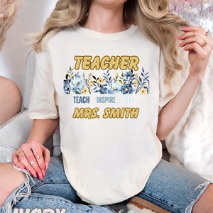 Wildflower Teacher Name Shirt, Custom Teacher TShirt, Personalized Teacher T Shirt, Gift for Teacher, Cute Teacher Tee, Groovy Teacher Shirt