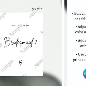 Minimalist Bridesmaid Proposal Card Template, Bridesmaid Proposal ...