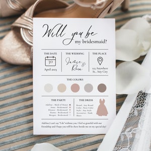 Will You Be my Bridesmaid Card Template, Printable Bridesmaid Proposal, Custom Digital Editable Canva Template, Surprise Card For Bridesmaid image 2