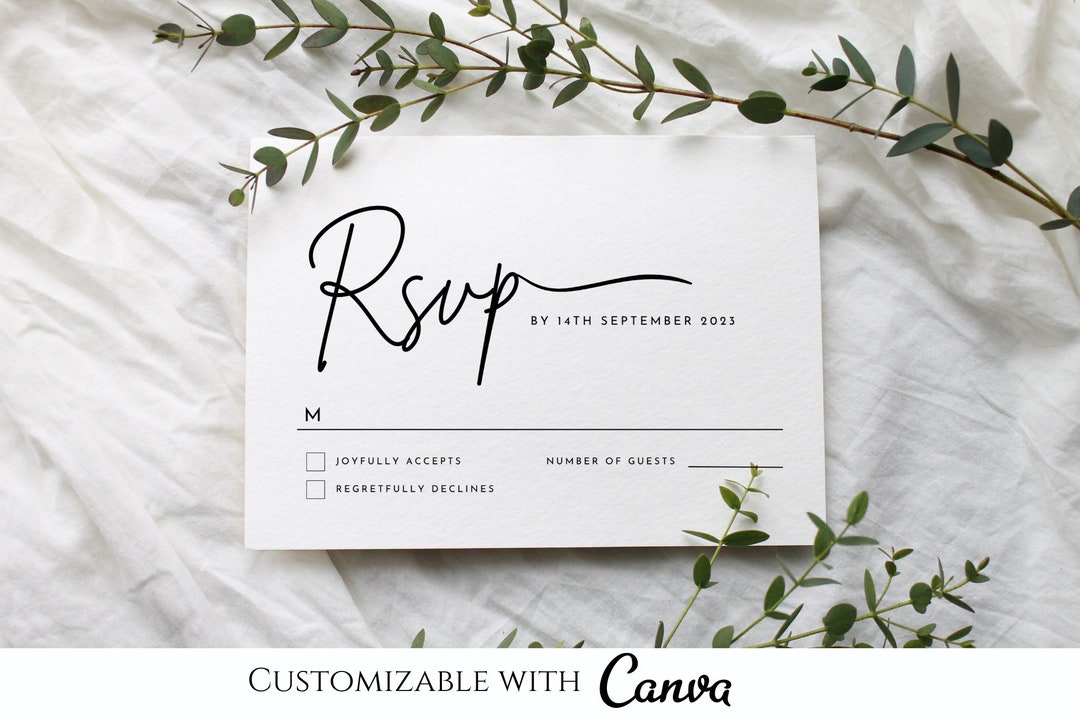 Printable RSVP Reply Card, Wedding Template Personalized, Minimalist ...
