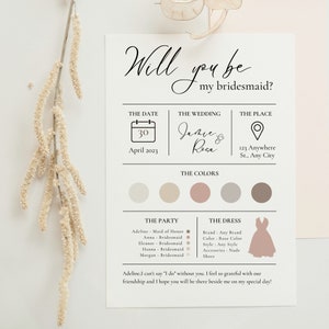 Will You Be my Bridesmaid Card Template, Printable Bridesmaid Proposal, Custom Digital Editable Canva Template, Surprise Card For Bridesmaid image 1