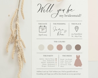 Will You Be my Bridesmaid Card Template, Printable Bridesmaid Proposal, Custom Digital Editable Canva Template, Surprise Card For Bridesmaid