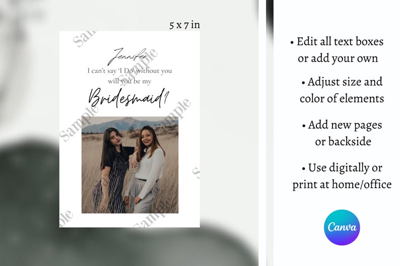 Bridesmaid Proposal Card Template Printable Bridesmaid Photo - Etsy