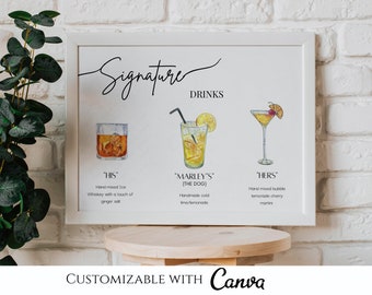 Pet Signature Drink Bar Menu, Wedding Cocktail Menu, Printable Bar Menu, His and Hers Bar Sign, INSTANT Download, Drink Sign Template, MIN