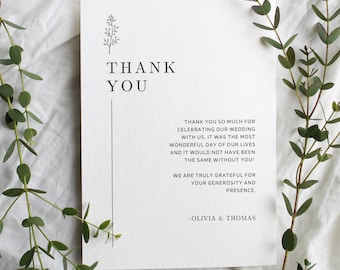 Elegant Thank You Template, Printable Custom Wedding Card, Minimalist Ceremony Thank You Card, Editable Wedding Thank You Template, SIG