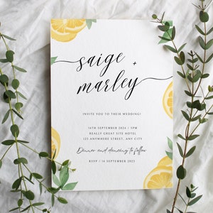 Lemon Wedding Invitation Template, Printable Wedding Invitation, Save The Date, Spring Wedding Card Download, Custom Lemon Invitation 108 image 5