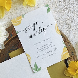Lemon Wedding Invitation Template, Printable Wedding Invitation, Save The Date, Spring Wedding Card Download, Custom Lemon Invitation 108 image 1