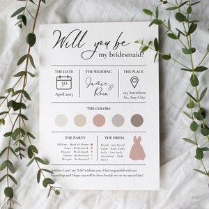 Will You Be my Bridesmaid Card Template, Printable Bridesmaid Proposal, Custom Digital Editable Canva Template, Surprise Card For Bridesmaid image 4