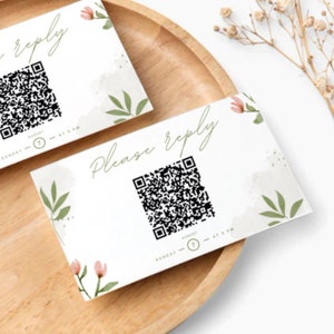 Ensemble de mariage floral de printemps, modèles de mariage stationnaires imprimables, panneau de bienvenue aquarelle, sauvegarde personnalisée de la date, code QR RSVP, 097 image 3